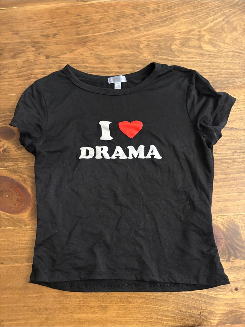 Blank NYC Black Tee with Red Heart "I ♥ Drama" Graphic